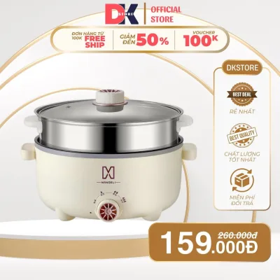 Nồi Lẩu Điện Mandeli Hiệu Suất cao 1000W Dung Tích 4L, Kèm Xửng Hấp Inox Lẩu, Chiên, Xào Đa Năng