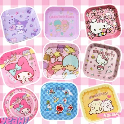 Haneso Đĩa Nhựa Vuông Size Nhỏ Đựng Trái Cây Đồ Ăn Vặt Bánh Kẹo Dĩa Sanrio Kuromi Melody Cinnamoroll Kitty Purin Decor