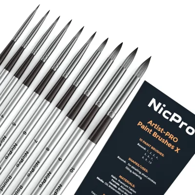Bộ cọ sơn tròn Nicpro 10 chiếc, Bàn chải vẽ tranh nghệ sĩ cho dầu Acrylic màu nước, Bàn chải sơn nghệ thuật để vẽ tranh sử dụng