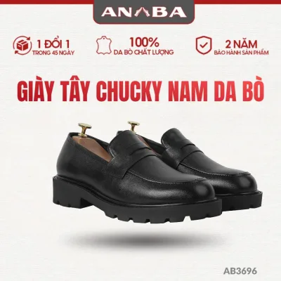 Giày Tây Nam Loafer ANBA Da Bò Cao Cấp Đế Chunky 5cm Cao Su Nguyên Khối Chống Trượt, Êm Chân Lịch Lãm AB3996