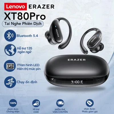 Lenovo ERAZER XT80 Pro Tai Nghe Phiên Dịch Thể Thao Phiên Dịch AI Thông Minh Bluetooth 5.4 TWS Âm Thanh HIFI Micro Khử Ồn ANC Chống Nước, Đèn LED Thiết Kế Độ Trễ Thấp