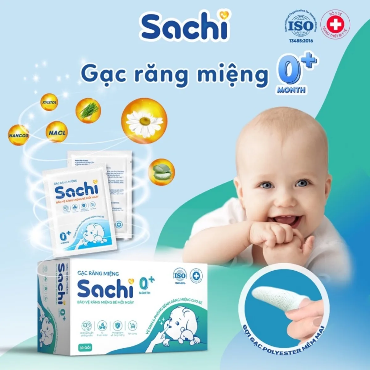 Hộp 30 Gạc Rơ Lưỡi SACHI 0m+ Vệ Sinh Răng Miệng cho Bé từ 0 tháng tuổi SHC