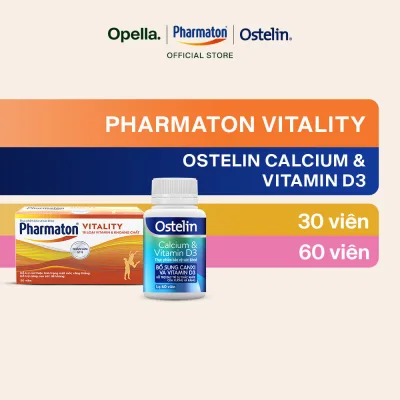 Bộ 1 Thực Phẩm Bảo Vệ Sức Khỏe Pharmaton Vitality Dạng Vỉ Tiện Lợi Hộp 50 Viên + Ostelin Viên Uống Hỗ Trợ Bổ Sung Calcium & Vitamin D3 60 viên