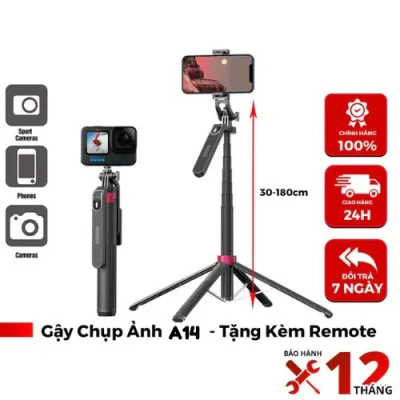 Gậy chụp ảnh Selfie 4 chân A14 1M8 điều khiển từ xa có phân loại đèn trợ sáng Tripod chụp ảnh