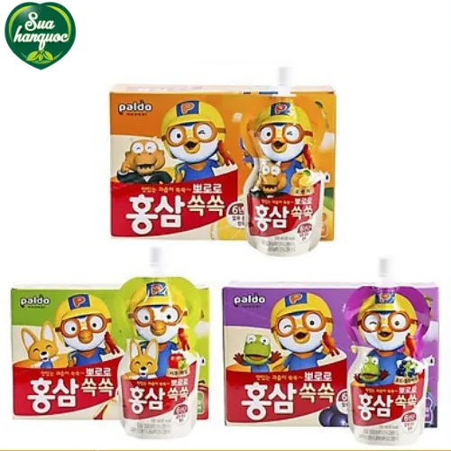 Hộp 10 Túi Nước Trái Cây Hồng Sâm Trẻ Em Pororo Paldo