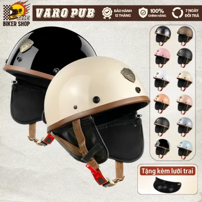 Mũ Bảo Hiểm Nửa Đầu VARO PUB - Chính Hãng Bảo Hành 12 Tháng -Ốp Da Cao Cấp Tháo Rời Linh Hoạt