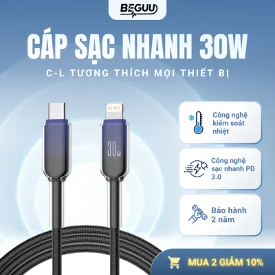Dây Cáp Sạc Nhanh C to L 30W Trong Suốt, Bền Gấp 3 Lần, Chống Nóng, 3 Lớp Bảo Vệ, Tích Hợp Nhiều Thiết Bị