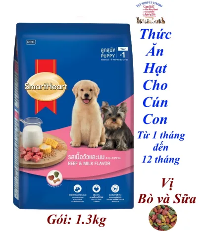 Thức ăn hạt cho Chó con Smartheart Puppy Beef & Milk Flavor Gói 1.3kg Hương vị bò và sữa Bổ sung dinh dưỡng hoàn chỉnh