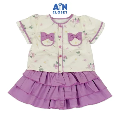 Bộ quần áo Ngắn bé gái họa tiết Hoa Sim Tím Cotton - AICDBGEVTWLB - AIN Closet