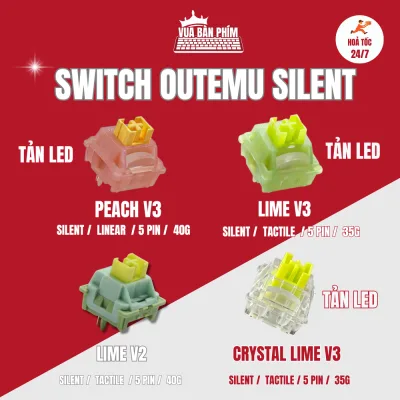 Switch outemu silent peach v2 linear / lime v2 tactile 5pin , không ồn siêu yên tĩnh, giá rẻ dùng cho bàn phím cơ