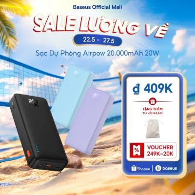 Sạc dự phòng Airpow BASEUS có sạc nhanh 20W 20000mah thích hợp cho phone 15 / 14 / 13 / 12 xiaomi