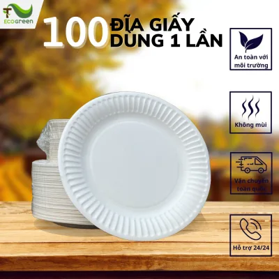 100 DĨA GIẤY, ĐĨA GIẤY tròn dùng một lần, đường kính 20cm/15cm an toàn, thân thiện môi trường - T2Ecogreen