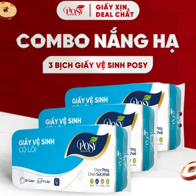 POSY_[MUA TẠI LIVE] Set 3 bịch giấy vệ sinh POSY 10 cuộn 3 lớp ko lõi/có lõi mềm mại dễ tan trong nước