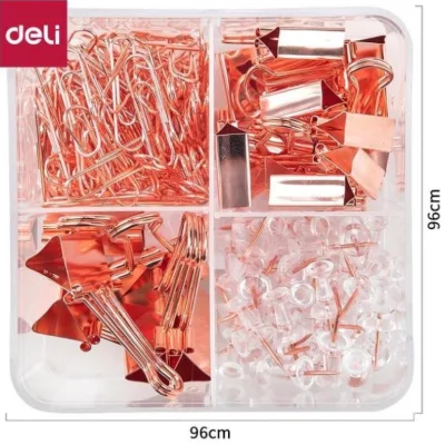 Bộ phụ kiện văn phòng Deli 78551: kim kẹp, đinh ghim, kẹp bướm mạ đồng sang chảnh. - Văn phòng phẩm Thu Thảo