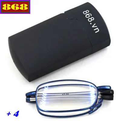 Mắt kính lão gọng xếp màu xanh dương 4 độ, từ 1 độ đến 4 độ, mắt kính viễn, mắt kính rút, mắt kính gấp