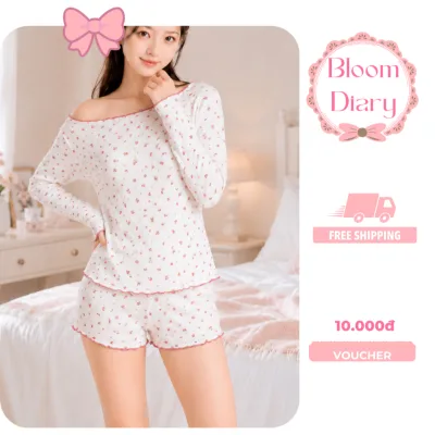 Set Bộ Đồ Ngủ Tiểu Thư Áo Tay Dài Và Quần Đùi Form Rộng Chất Thun Cotton, Bộ Đồ Ngủ Nữ - BD009