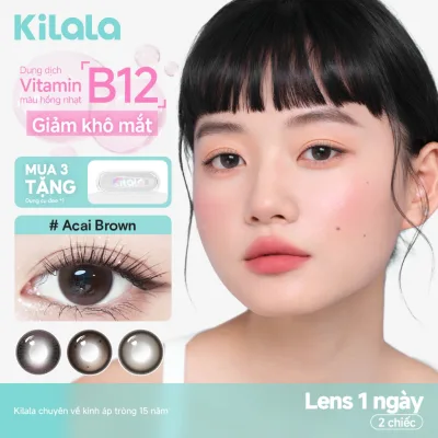 Kính áp tròng Kilala lens 1 ngày màu xám DIA 14.2mm Acai Brown/ Coconut Grey lens cận có độ ( 0-7 ) chất liệu Silicone Hydrogel [ 2 chiếc ]