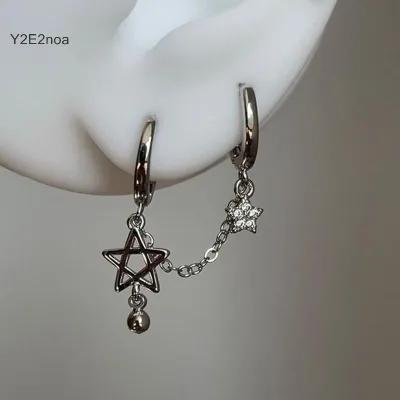 Y2e2noa 1 Chiếc Màu Bạc Sao Dây Xích Tai Đôi Lỗ Xương Tai Móng Tay Y2K Thời Trang Hottie Bông Tai Nữ Trang Sức HOT