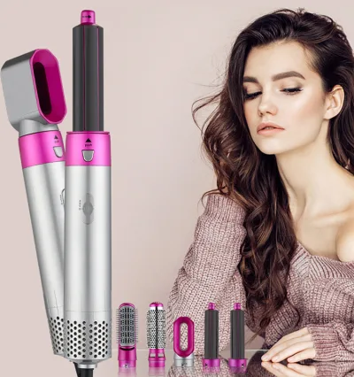 Silver and Pink Multi-Function Hair Curler with Replacement Accessories