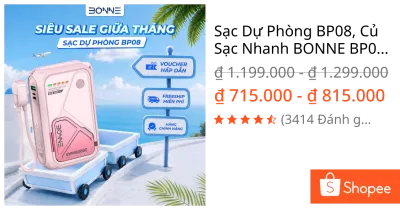 Sạc Dự Phòng BP08, Củ Sạc Nhanh BONNE BP08 10.000 mAh 20.000 mAh Hỗ Trợ Sạc Không Dây