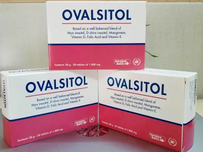 Ovalsitol (Bổ sung dưỡng chất cho cơ thể, giúp hạn chế tình trạng buồng trứng đa nang, tăng khả năng có thai ở phụ nữ bị đa nang buồng trứng). Xuất xứ: Ý