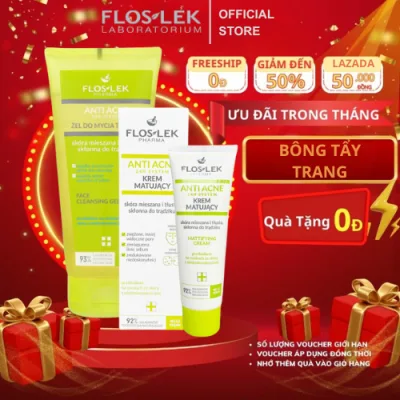 Combo sữa rửa mặt và kem giảm dầu Floslek làm sạch - hỗ trợ kiềm dầu tốt cho da mụn - Chính hãng