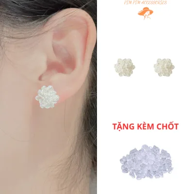 Bông Tai Nữ Hình Hoa Hồng Trắng Vintage Cao Cấp Đi Tiệc - Khuyên Tai Hàn Quốc Phụ Kiện Trang Sức