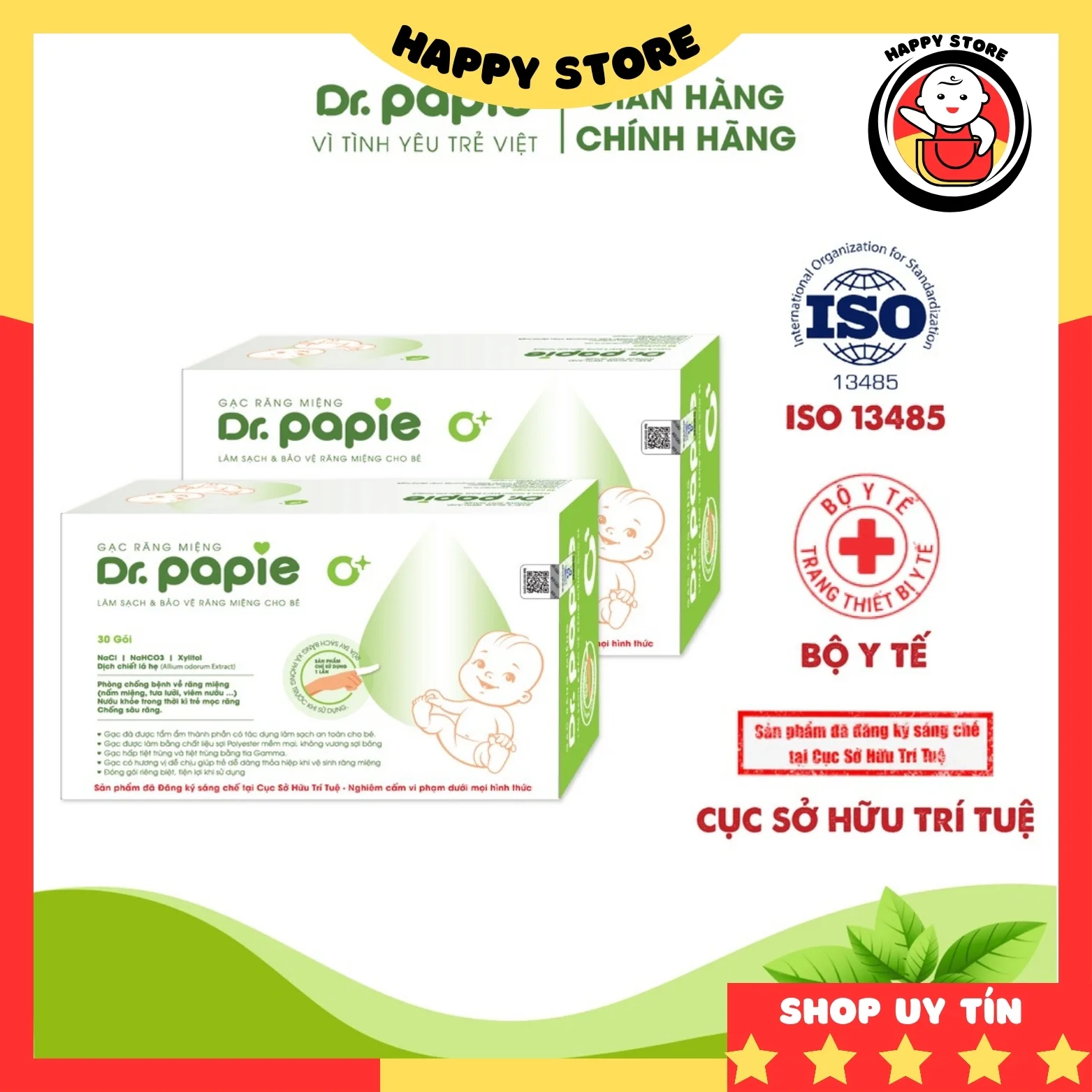 Gạc rơ lưỡi cho bé sơ sinh Dr.papie vệ sinh răng miệng cho bé hộp 30 miếng date 2026 Happy Store