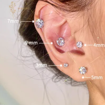 Roselife 1 Sáng Bạc Pha Lê Xuyên Bông Tai Dành Cho Nữ Bé Gái Không Gây Dị Ứng Tai Đinh Trang Sức Phụ Kiện