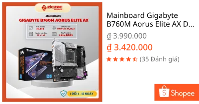 Mainboard Gigabyte B760M Aorus Elite AX DDR4/DDR5 (Wifi + Bluetooth) - BH 36th chính hãng