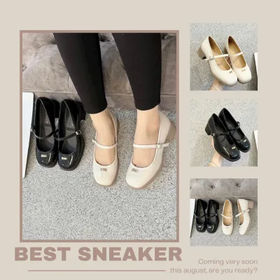 Giày Nữ Quai Vắt Mũi Vuông Gắn Tag Min, Giày Búp Bê Nữ Đế Cao Hàng Đẹp Full Box (Size Chuẩn) N01