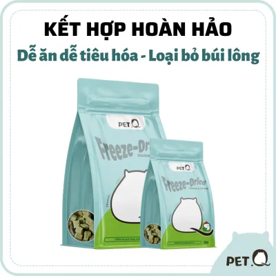 Thức ăn cho chó mèo, Thức ăn đông khô cho thú cưng PetQ, Snack Ức gà cỏ mèo, dinh dưỡng, Ngon miện dễ ăn, tiêu búi lông