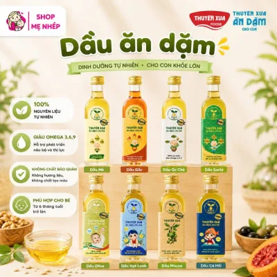 Dầu Ăn Dặm Cho Bé Thuyền Xưa Nguyên Liệu 100% Hạt Tự Nhiên (Oliu, Macca, Óc Chó, Gấc, Sachi, Mè) Chai 65ml/250ml