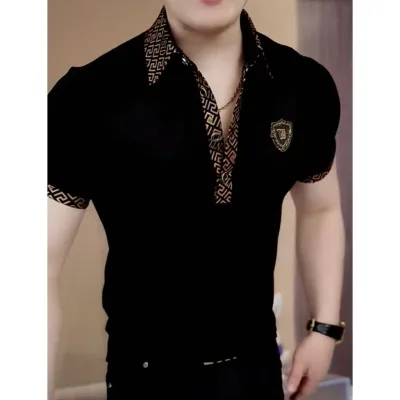2026 Áo Polo Nam Vàng Đen Vàng Giàu Ve Áo Ánh Sáng Sang Trọng Thời Trang Trưởng Thành Thường Ngày Hợp Thời Trang Tay Ngắn Hợp Thời Trang Hợp Thời Trang