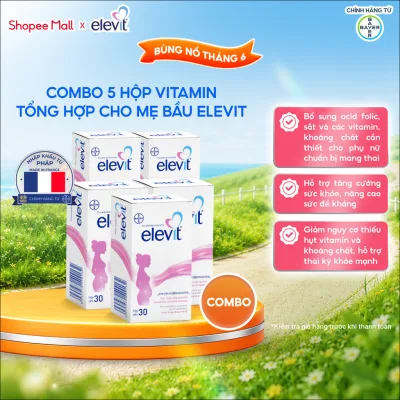 Bộ 5 Thực phẩm bảo vệ sức khỏe Elevit bổ sung Acid Folic, Sắt, Canxi, Các Vitamin và Các khoáng chất (30 Viên/Hộp)