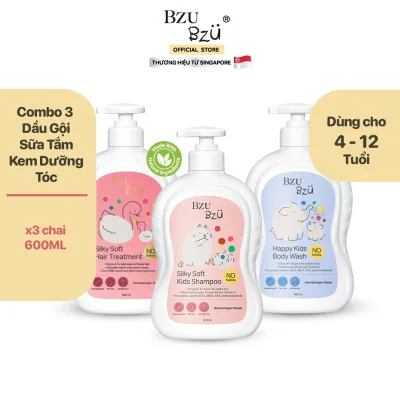 Combo 3 Cho Bé Gái BZU BZU Sữa Tắm Trẻ Em Làm Sạch Dịu Nhẹ 600ML & Dầu Gội Làm Sạch Dưỡng Ẩm 600ML & Kem Dưỡng Mềm Mượt Tóc 600ML