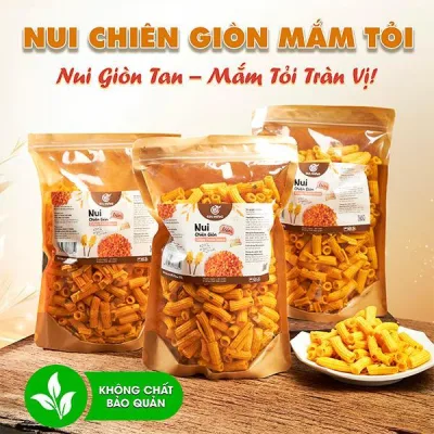 1.5kg Nui Chiên Giòn Mắm Tỏi Đậm Vị Giòn Tan Không Chất Bảo Quản - 500gr và 300gr