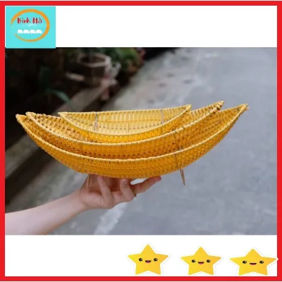 Khay nhựa giả mây hình thuyền đựng bánh, kẹo, hoa quả, đồ ăn vặt.... có chân đế chắc chắn