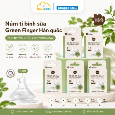 Núm ti bình sữa Green Finger Hàn quốc, núm ty 2 van thoát khí (vừa bình moyuum, pigeon, Tovi... và bình rộng 5cm)