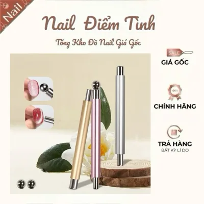 Thanh nam châm 2 đầu kim loại mix bi, lực hút mạnh đẩy mắt mèo nghệ thuật