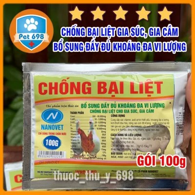 100g NANOVET CHỐNG BẠI LIỆT cung cấp khoáng chất đa vi lượng, chống bại liệt vật nuôi gia súc, gia cầm thủy cầm