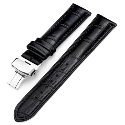 Dây đồng hồ nam da bò dập vân cá sấu size 18mm, 20mm, 22mm, 24mm, khóa bướm inox không gỉ D1615