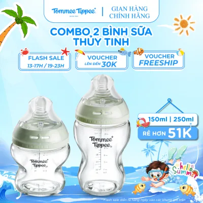 Combo 2 Natural Super Soft Glass Milk Bottles Tommee Tippee Natural Start 150ml & 250ml