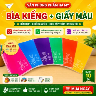 Combo 10 Tờ Bìa Bao Tập Vở Học Sinh Khổ 20.5cm (Bìa Kiếng Trong Con Nai + Giấy Màu Thủ Công)