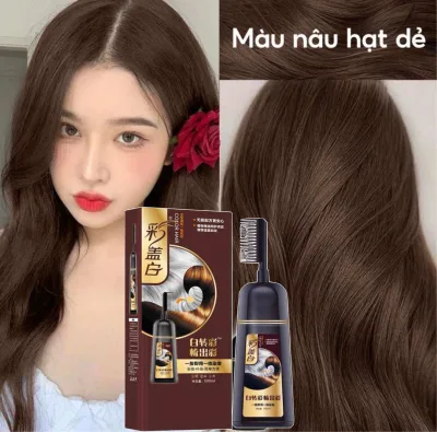 Thuốc Nhuộm Tóc, Dầu Gội Nhuộm Tóc Nâu Hạt Dẻ Mượt Nhiều Màu Chai 500ml (tặng kèm lược và bao tay)