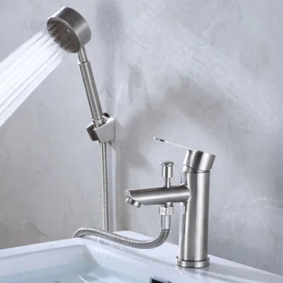 Vòi rửa lavabo kiêm sen tắm nóng lạnh cao cấp inox 304 kèm vòi hoa sen tăng áp SNL42-VHS08 tặng đôi dây cấp nước inox