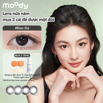 Kính áp tròng 6 tháng moody màu Đen Đá, có độ cận 0-7, độ giãn tròng 14.0 – 14.5mm