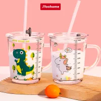 Cốc Chia Vạch Thuỷ Tinh JYoohome Cốc Pha Sữa Cho Bé Có Ống Hút Dùng Cho Bé Tập Uống 400ml