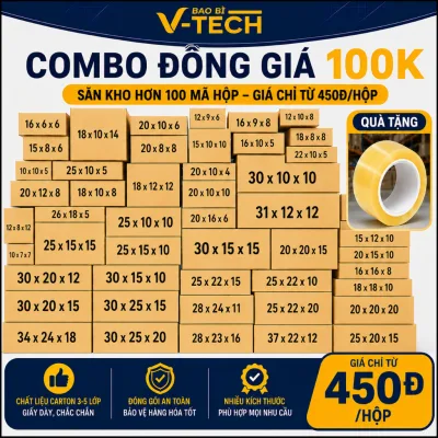 Hộp carton đóng hàng đồng giá 100k, hộp giấy gói hàng giá rẻ VTECH