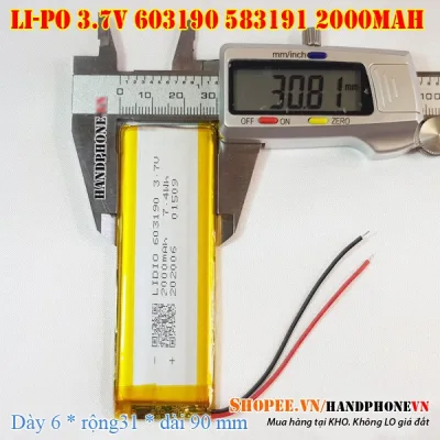 Pin Li-Po 3.7V 2000mAh 603190 583191 603090 (Li-Polymer) cho Loa Bluetooth, Bàn Phím Bluetooth, Thiết Bị Y Tế